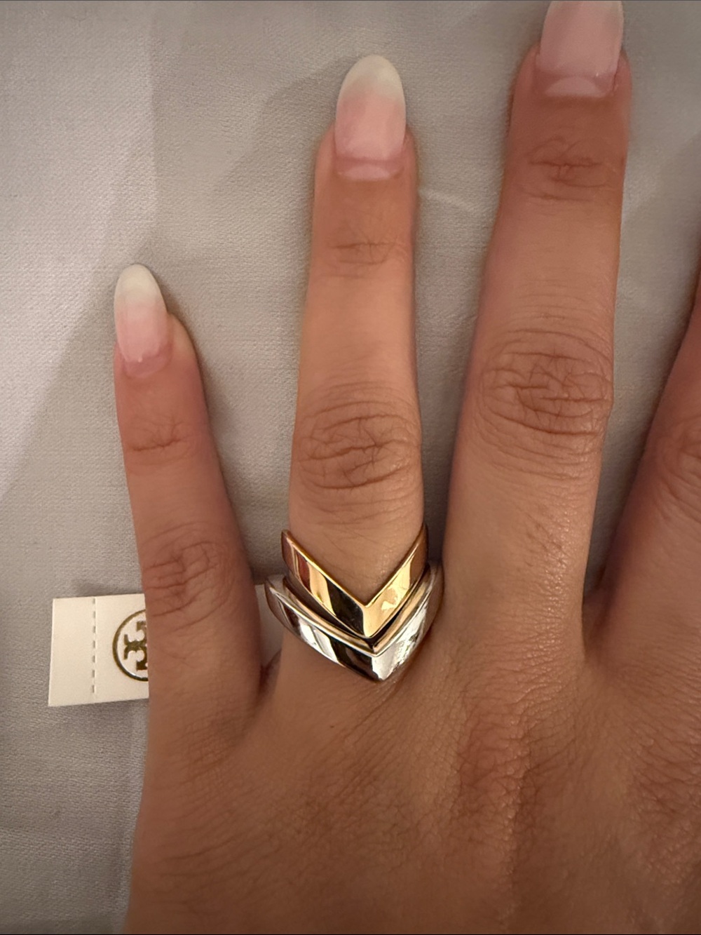 Tory Burch Two-Tone Chevron Stackable Ring in Gold and Silver